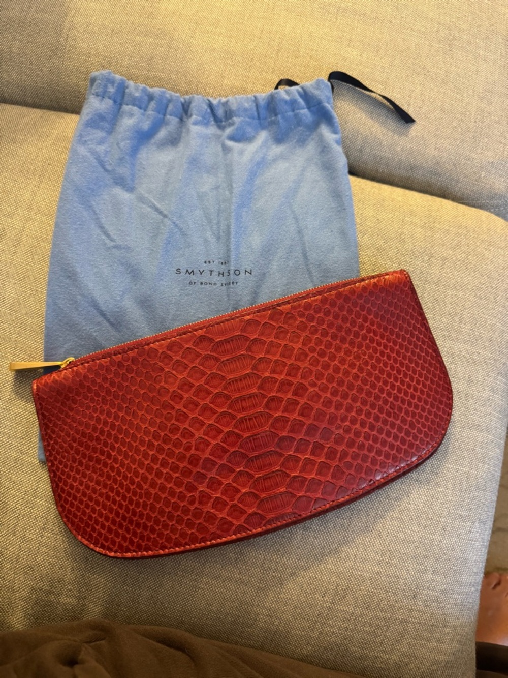 Smythson Red Croc-Embossed Leather Zip Clutch